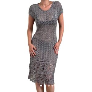 PERUVIAN CONNECTION Crochet Silver Dress Whimsy Romantic Fairycore Quite Luxury